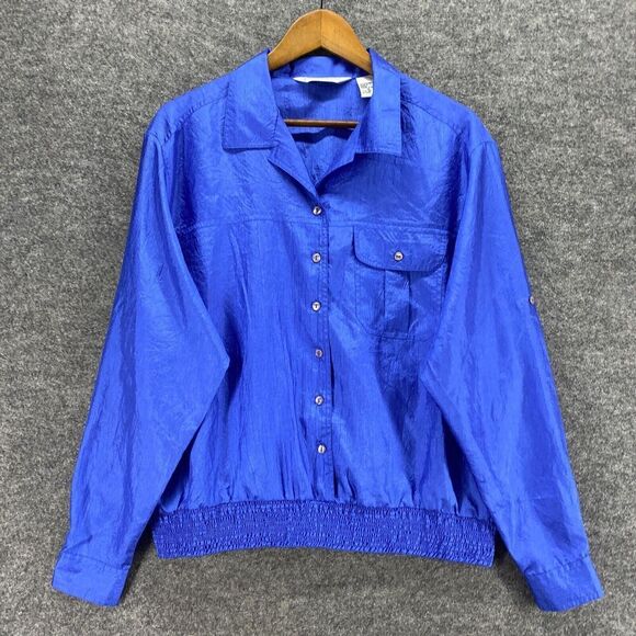 Carriage Court Shirt Women 16 Plus Blue Button Up Elastic Waist Collared Pockets - Picture 4 of 9
